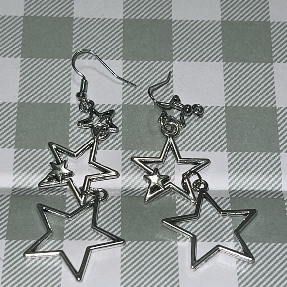Silver Star Dangle Earrings - Picture 3 of 5
